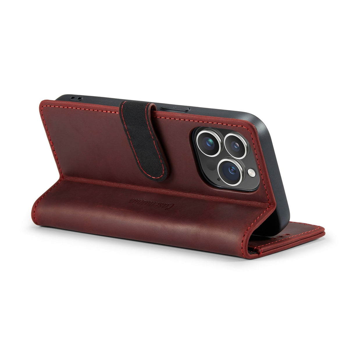 Apple iPhone 15 Pro Max Hoesje - Rood - Echt Leren Bookcase