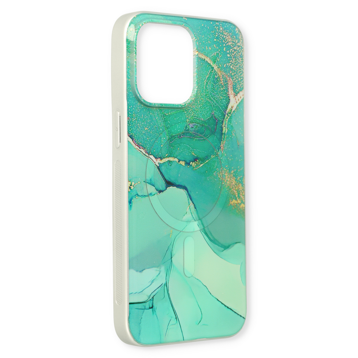Apple iPhone 15 Plus Hoesje - Blauw - Siliconen Marmer MagSafe Back Cover