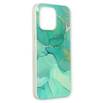 Apple iPhone 15 Plus Hoesje - Blauw - Siliconen Marmer MagSafe Back Cover