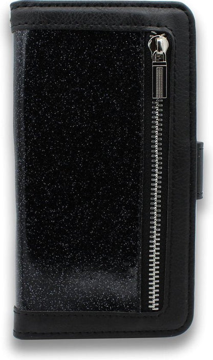 Apple iPhone XR Hoesje - Zwart - Glitter Luxe Bookcase met Rits