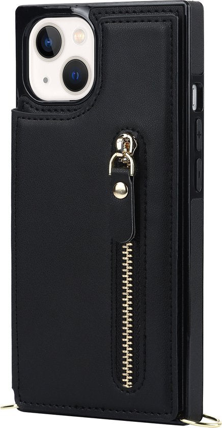 Apple iPhone 12 Pro Hoesje - Zwart - Luxe Back Cover met Telefoonkoord en Rits