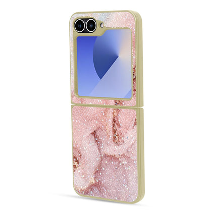 Samsung Galaxy Z Flip 6 Hoesje - Marmer Roze - Diamant Marmer Glitter Back Cover