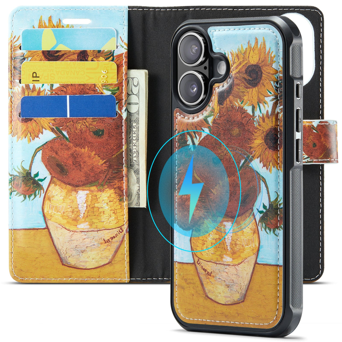 Apple iPhone 17 Hoesje - Zonnebloemen - 2 in 1 MagSafe Bookcase