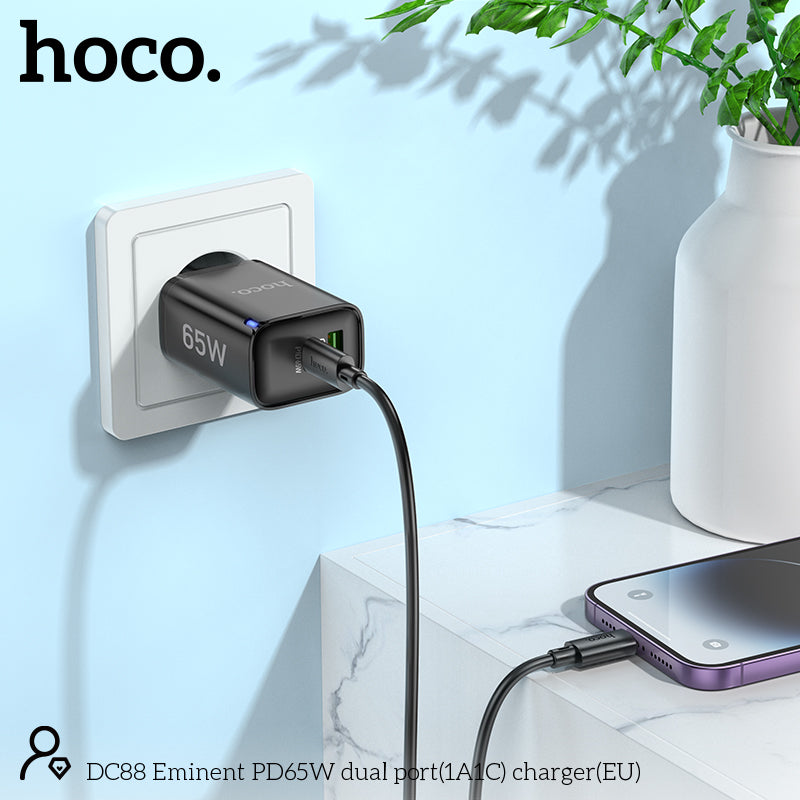 Hoco 65W Snellader 2-poorts USB-C + USB-A - Zwart