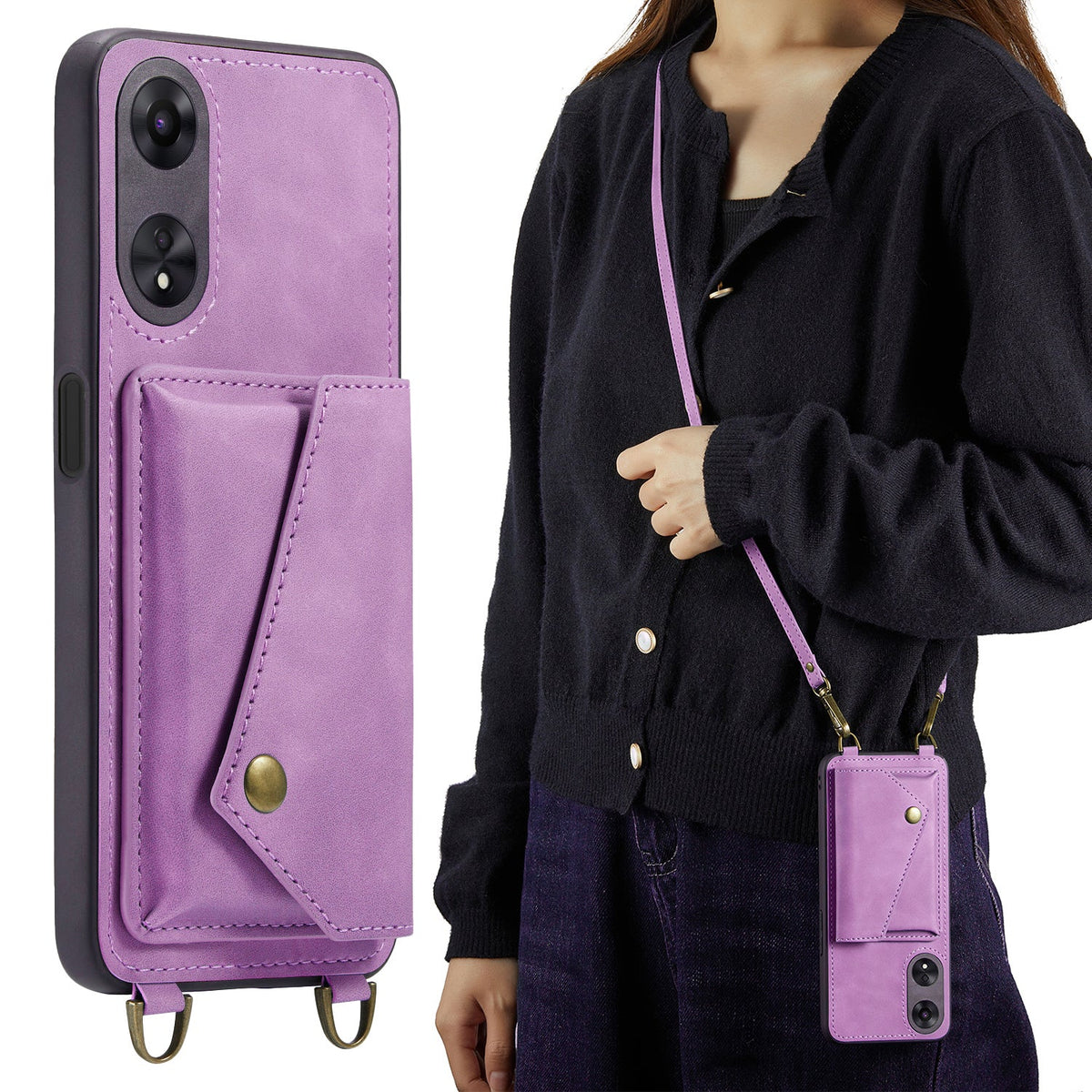 Oppo Reno 10 Hoesje - Bright Lila - Luxe Back Cover met Telefoonkoord