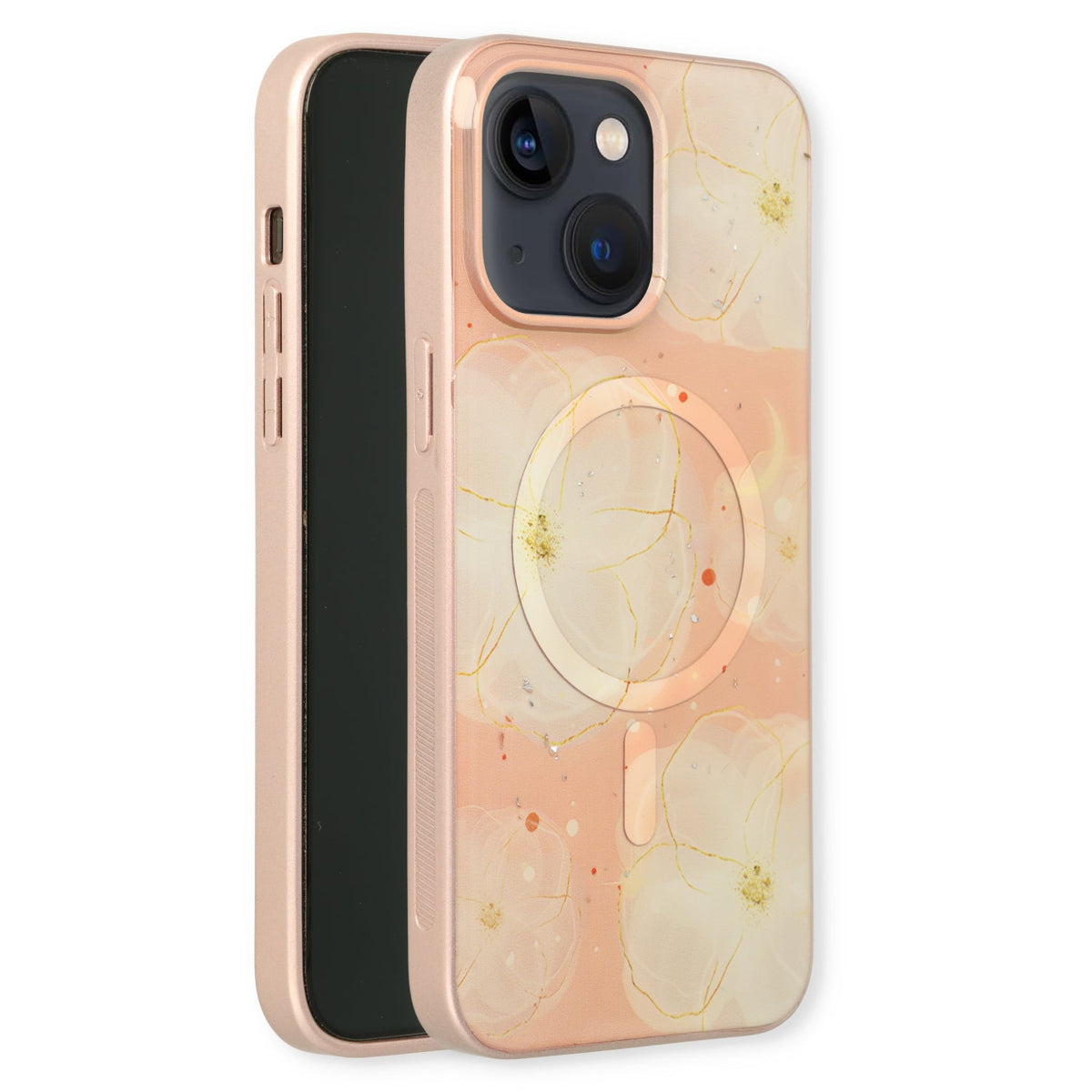 Apple iPhone 15 Plus Hoesje - Roze - Siliconen Marmer MagSafe Back Cover