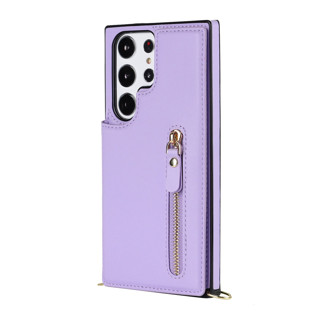 Coque Samsung Galaxy S24 Ultra - Violet - Étui arrière de luxe avec cordon et fermeture éclair