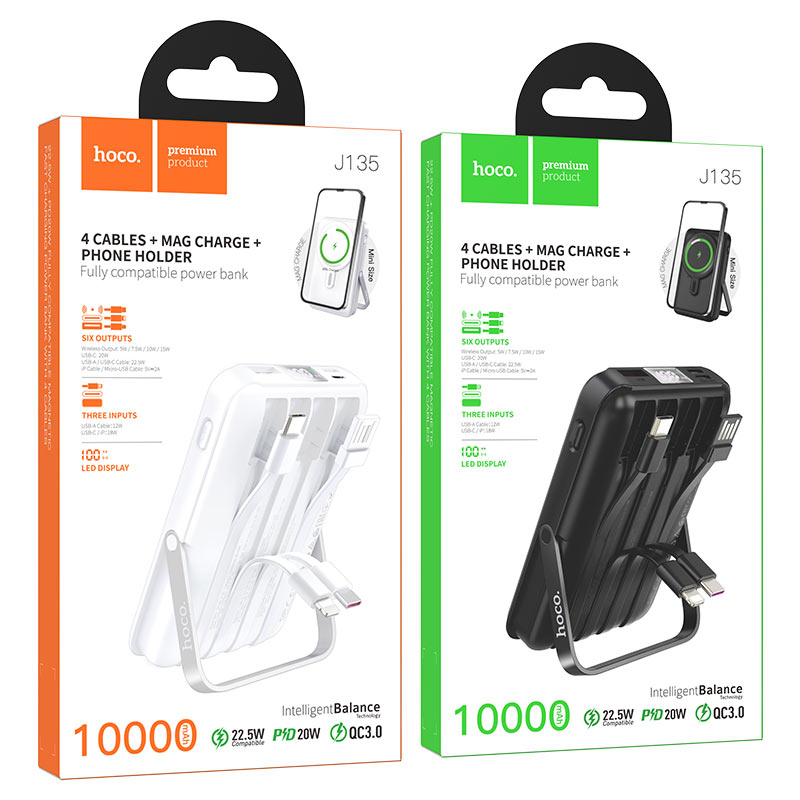 Hoco Powerbank 10.000mAh Magnetisch Draadloos 22.5W met Standaard - Zwart