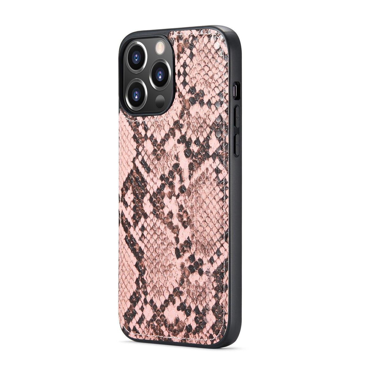 Apple iPhone 13 Pro Hülle - Rosa - Luxus Schlangenprint Klapphülle mit Kartenfach und Reißverschluss