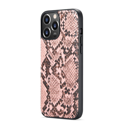 Apple iPhone 13 Pro Hülle - Rosa - Luxus Schlangenprint Klapphülle mit Kartenfach und Reißverschluss