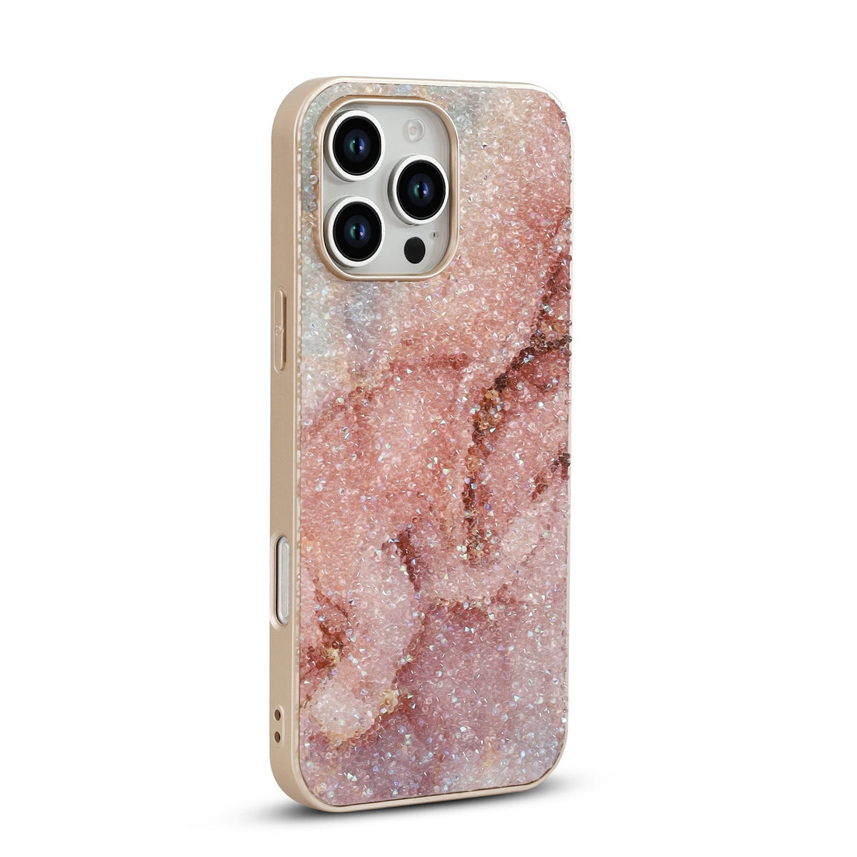 Apple iPhone 16 Pro Max Hoesje - Roze - Diamant Marmer Glitter Back Cover
