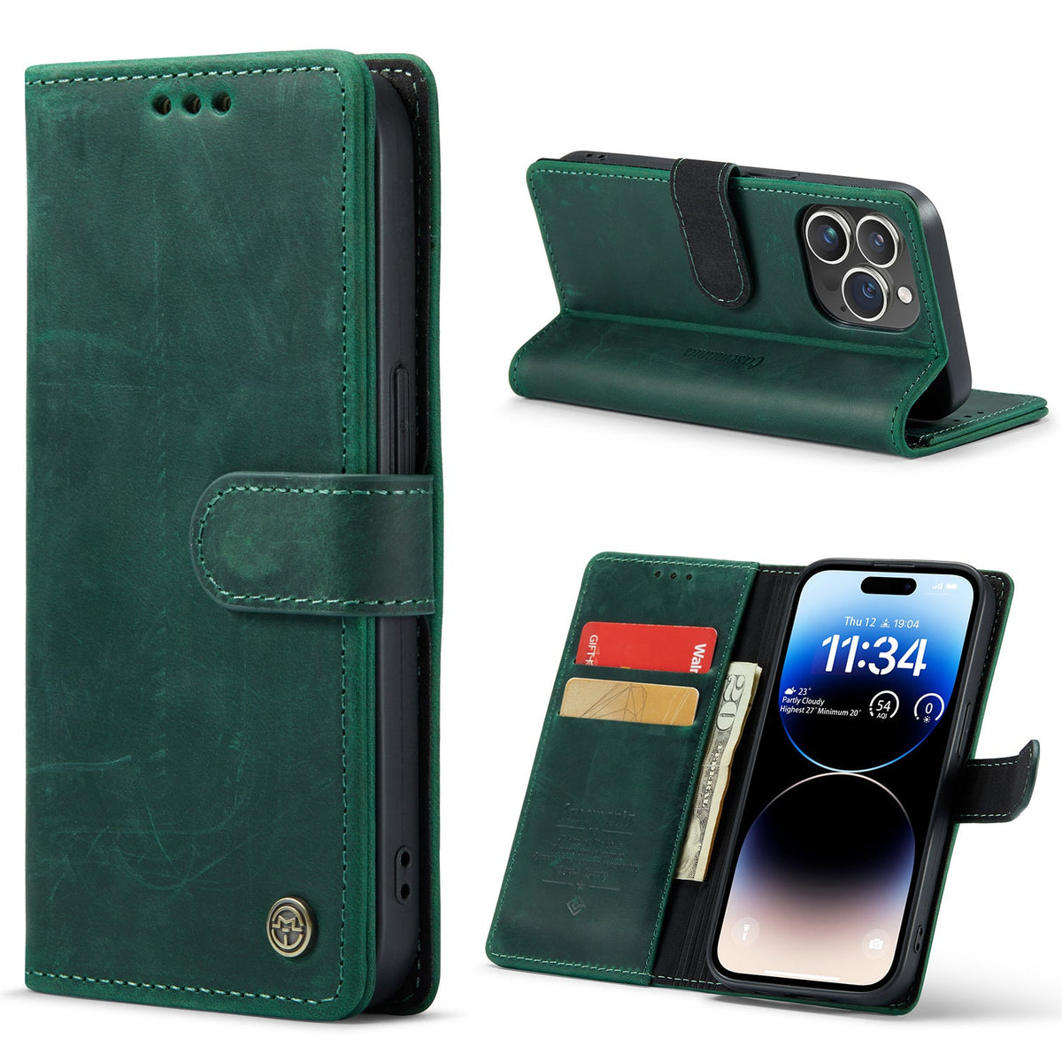 Apple iPhone 14 Pro Max Hoesje - Groen - Echt Leren Bookcase
