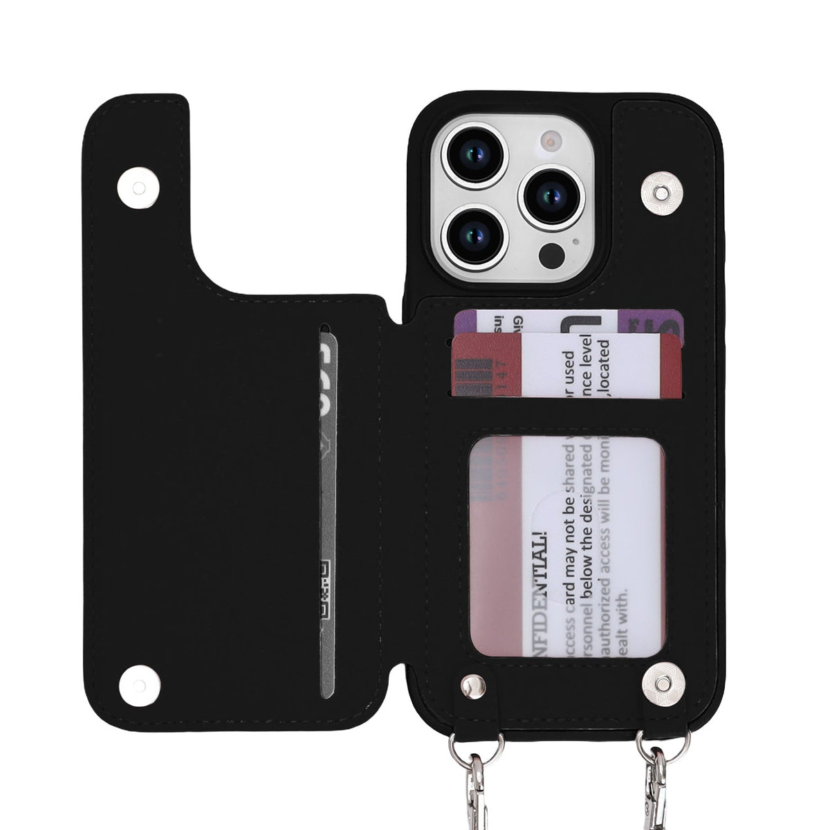Apple iPhone 16 Pro Hoesje - Zwart - Luxe Back Cover met Telefoonkoord en Rits