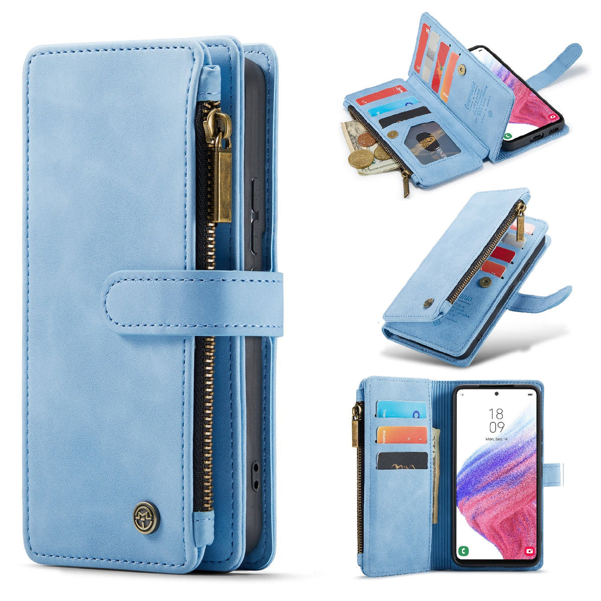 Samsung Galaxy Z Fold 4 Hoesje - Sky Blue - 2 in 1 Bookcase met 10 Kaart Vakken