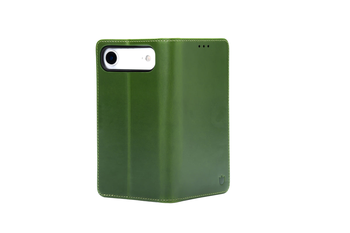 Apple iPhone Air Hoesje - Olive Green - Echt Leren Bookcase