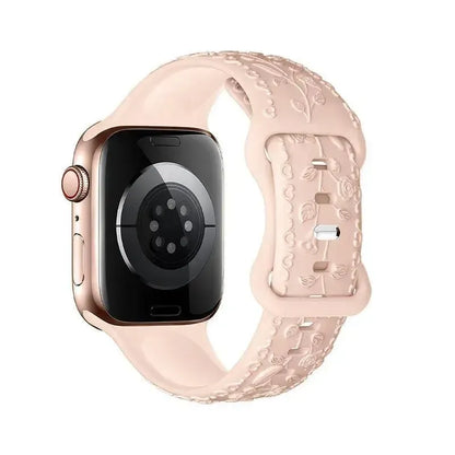 Apple Watch Bandje 44/45/46/49 mm - Hoco 3D Bloemen Siliconen - Powder Sand