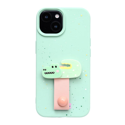 Apple iPhone 13 Case - Green Crocodile - Silicone Back Cover with Finger Holder