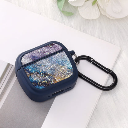 Apple AirPods 4 Hoesje - Diamant Marmer Glitter met Ring - Blauw