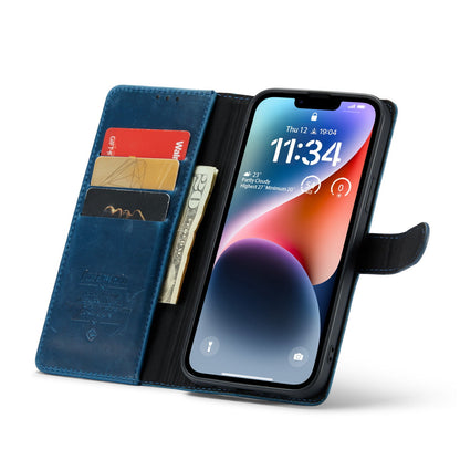 iPhone 14 Plus Case - Blue - Genuine Leather Wallet Case