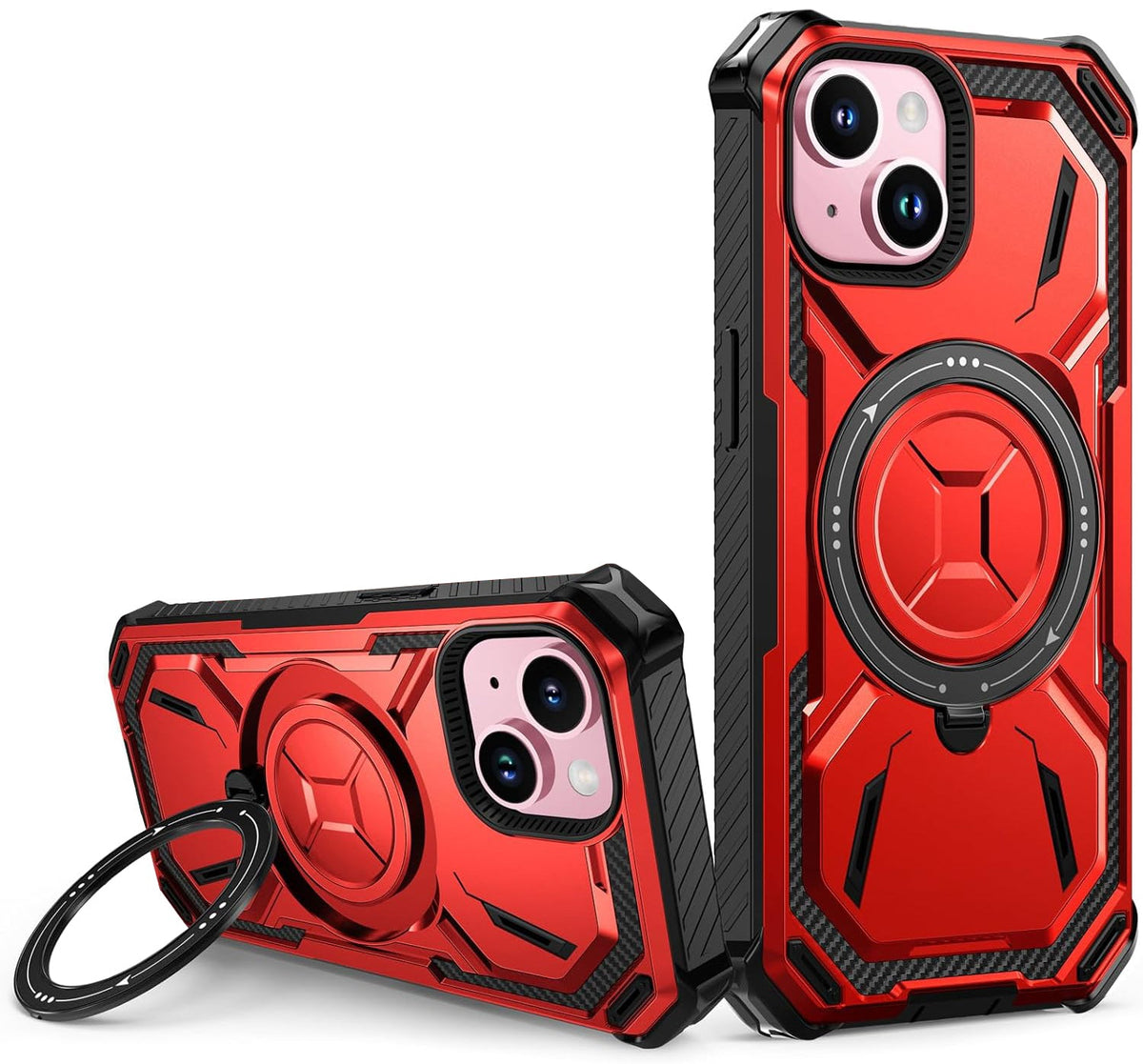 Apple iPhone 15 Plus Hülle - Rot - Armor Ständer MagSafe Backcover
