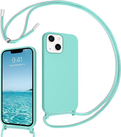 Apple iPhone 14 Pro Max Hoesje - Turquoise - Siliconen Back Cover met Telefoonkoord
