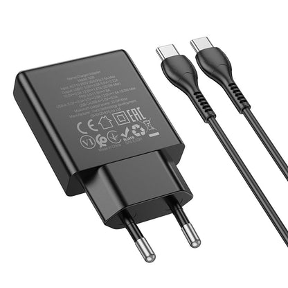 Hoco 20W Slim-Schnellladegerät 2-Port USB-C + USB-A mit USB-C-Kabel 1m - Schwarz