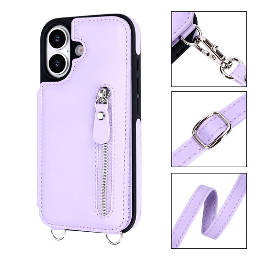 Apple iPhone 17 Hülle - Lila - Luxus-Backcover mit Handykette und Reißverschluss