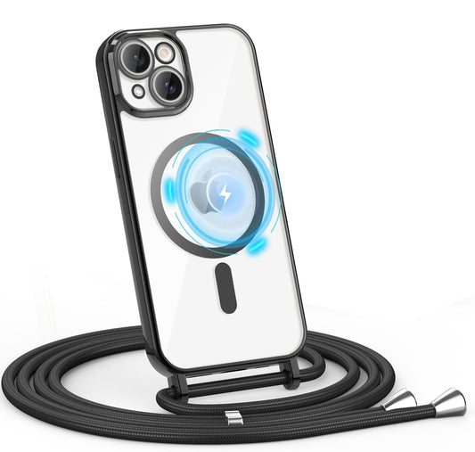 Apple iPhone 15 Case - Black - Silicone MagSafe Back Cover with Phone Strap