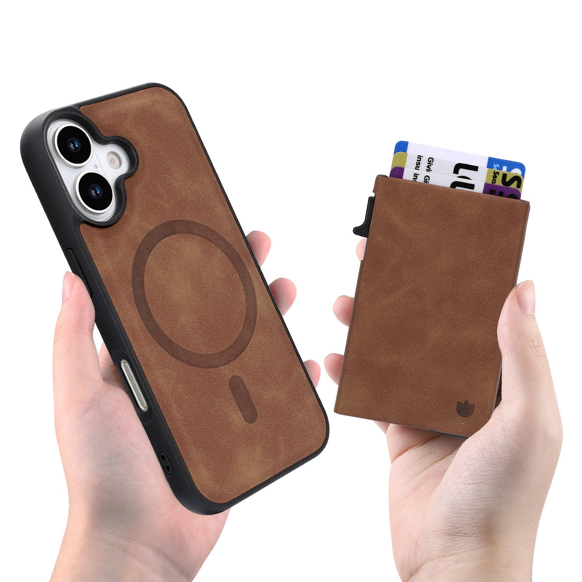 Apple iPhone 17 Hoesje - Sienna Brown - MagSafe Back Cover met Uitschuifbare Pasjeshouder