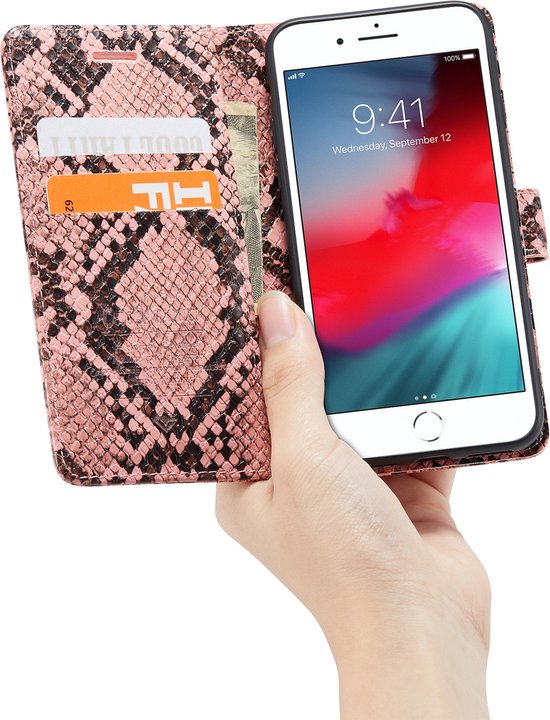Apple iPhone 7 Hülle - Rosa - Schlangenprint Klapphülle