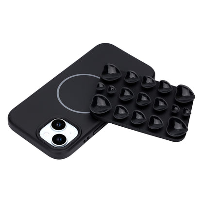 Apple iPhone 14 Hoesje - Zwart - Siliconen Back Cover met Afneembare Hartjes Zuignappen