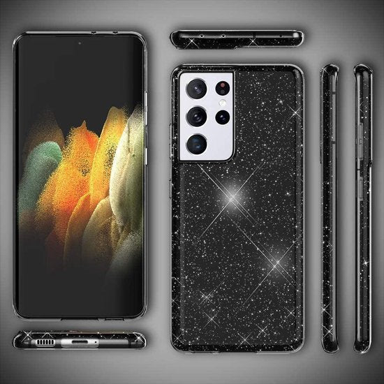 Samsung Galaxy S21 Ultra Hoesje - Zwart - Glitter Back Cover