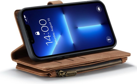 Apple iPhone 13 Pro Hoesje - Sienna Brown - Luxe Bookcase met Rits