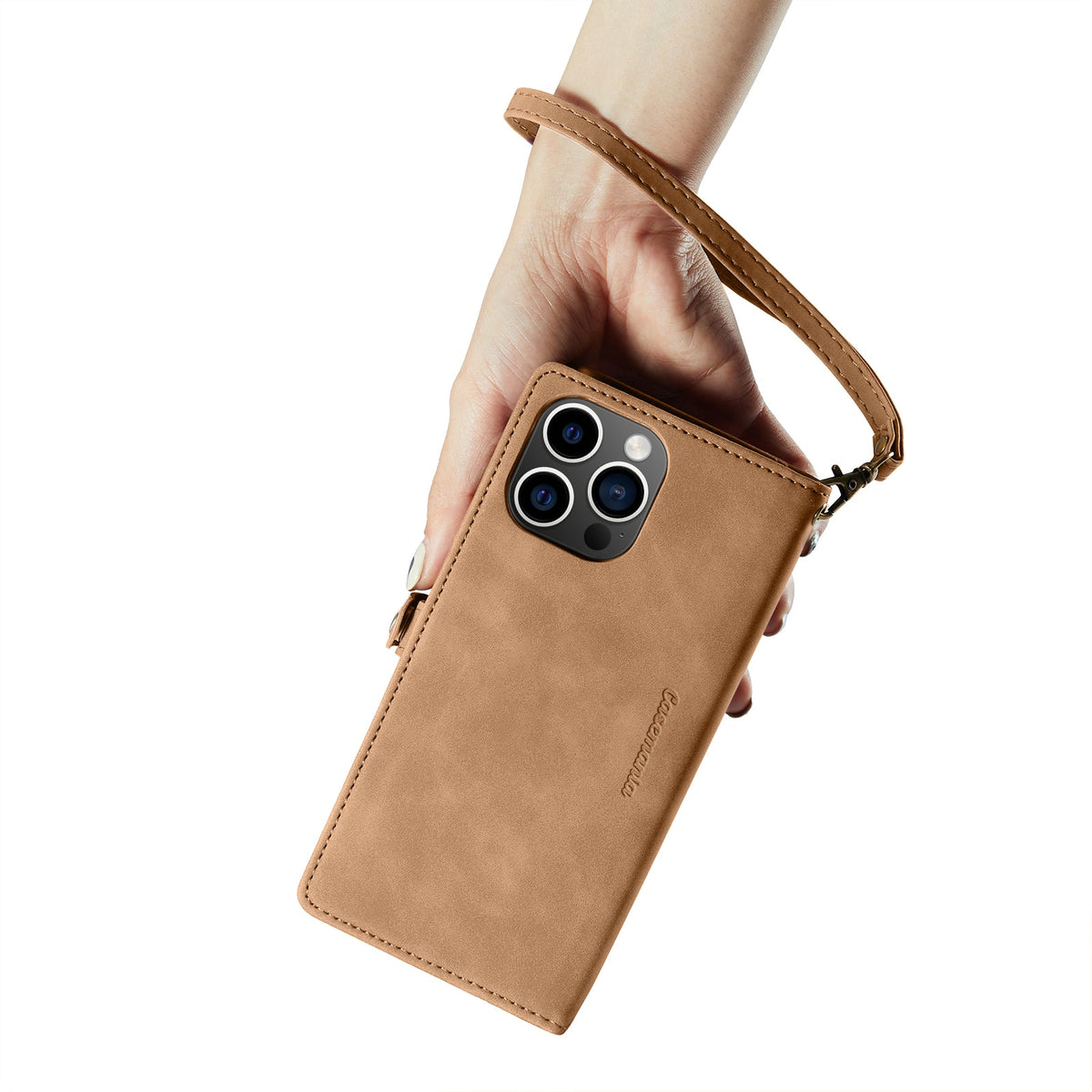 Apple iPhone 15 Plus Hoesje - Sienna Brown - Luxe Portemonnee MagSafe Bookcase met Rits en Telefoonkoord
