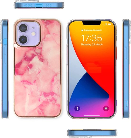Apple iPhone 13 Case - Pink - Silicone Marble Back Cover