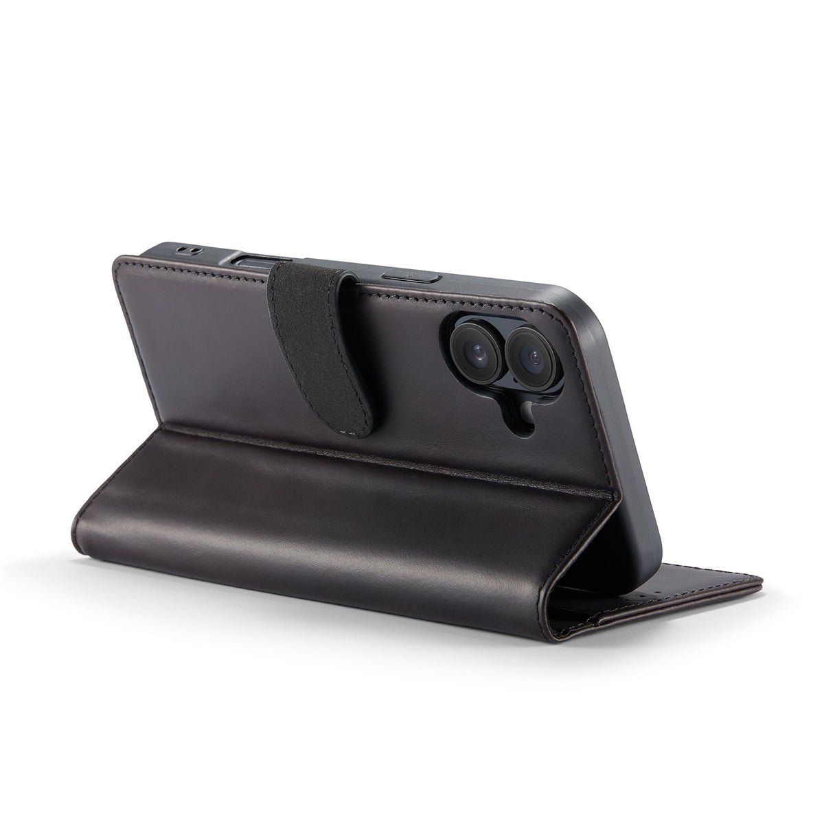iPhone 16 Plus Hoesje - Zwart - Echt Leren Bookcase