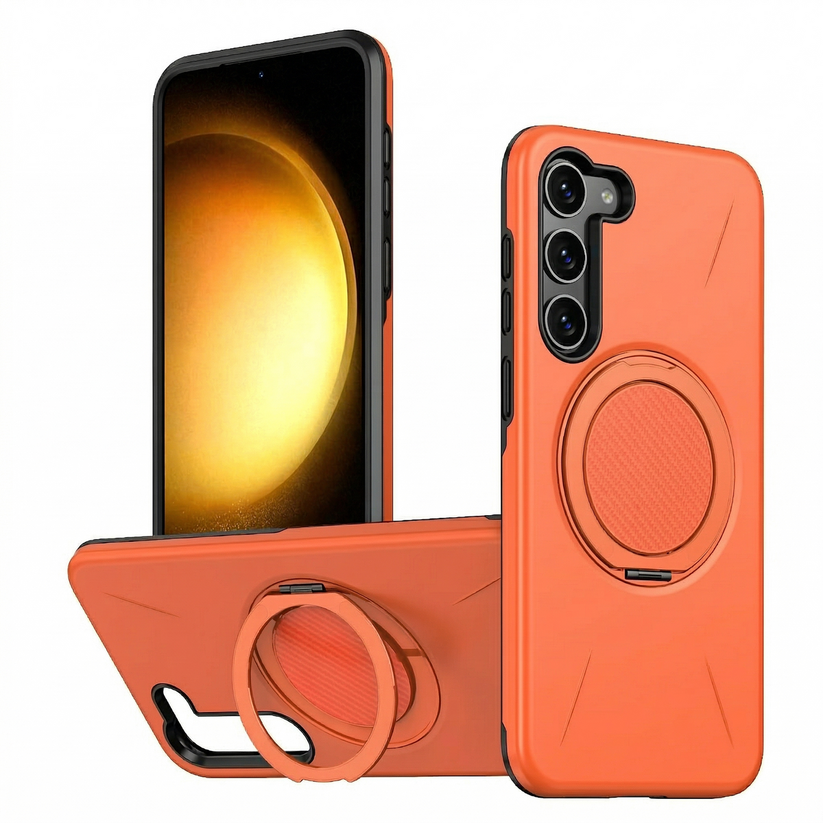 Samsung Galaxy S26 Hoesje - Oranje - Siliconen Ring Kickstand Back Cover