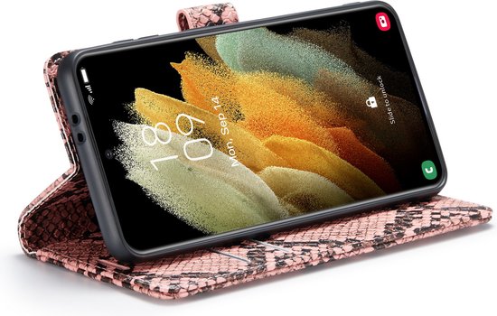 Samsung Galaxy S21 Hoesje - Roze - Luxe Slangen Bookcase