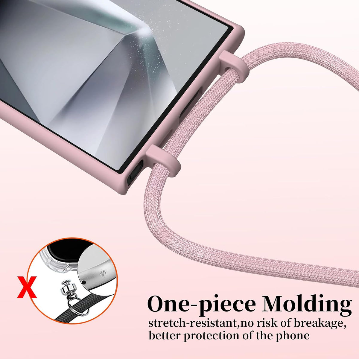Samsung Galaxy S24 Ultra Hoesje - Roze - Siliconen Back Cover met Telefoonkoord