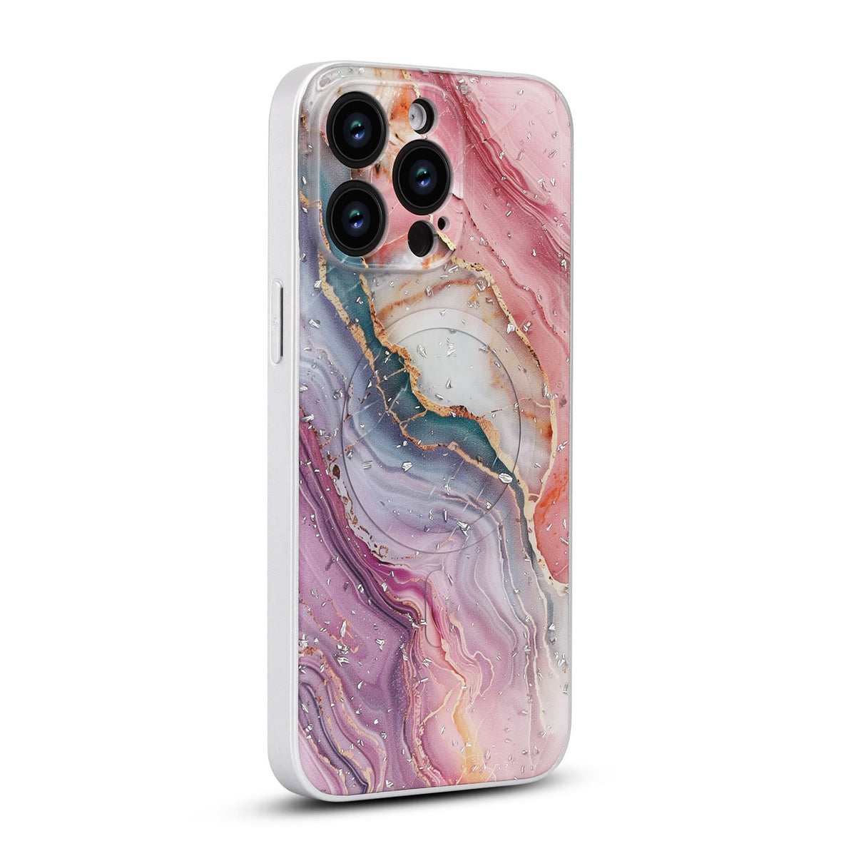 Apple iPhone 14 Pro Hülle - Rosa - Marmor-Glitzer-MagSafe-Backcover