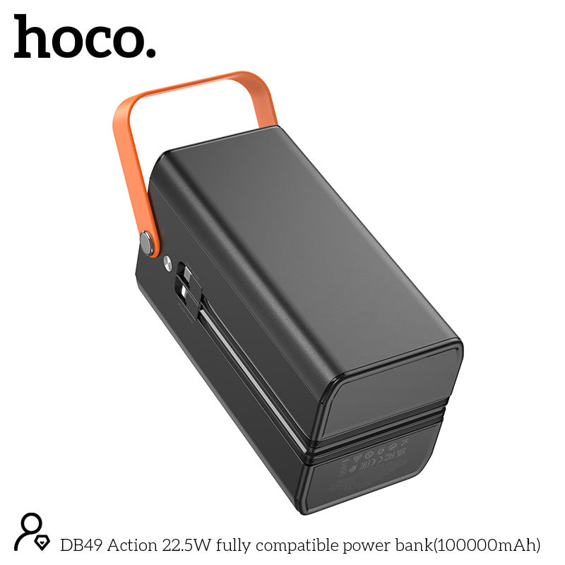 Hoco Powerbank 100.000mAh 22.5W met Ingebouwde Kabels - Zwart