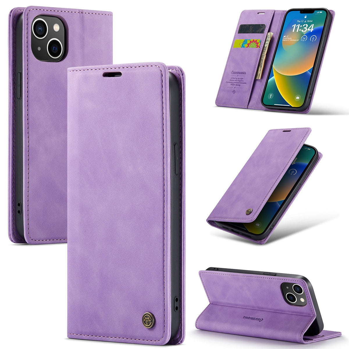 Apple iPhone 15 Hoesje - Bright Lila - Dunne Bookcase