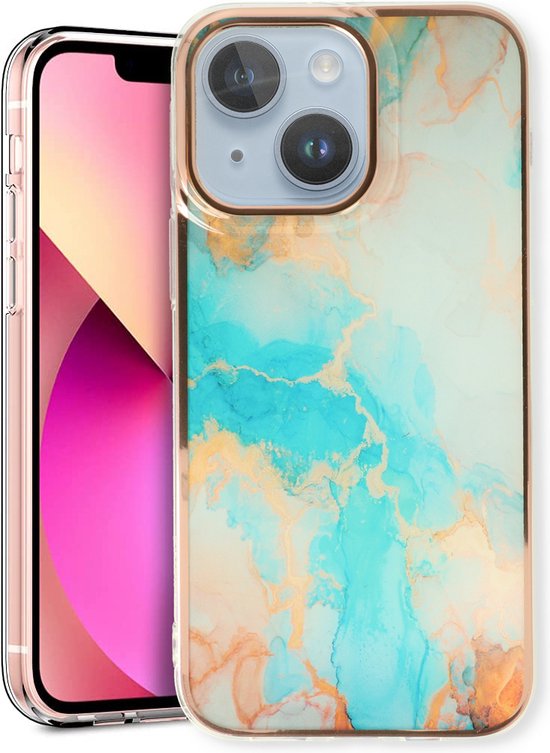 Apple iPhone 14 Hülle - Aqua - Silikon-Marmor-Backcover