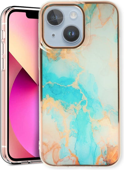 Apple iPhone 14 Hülle - Aqua - Silikon-Marmor-Backcover