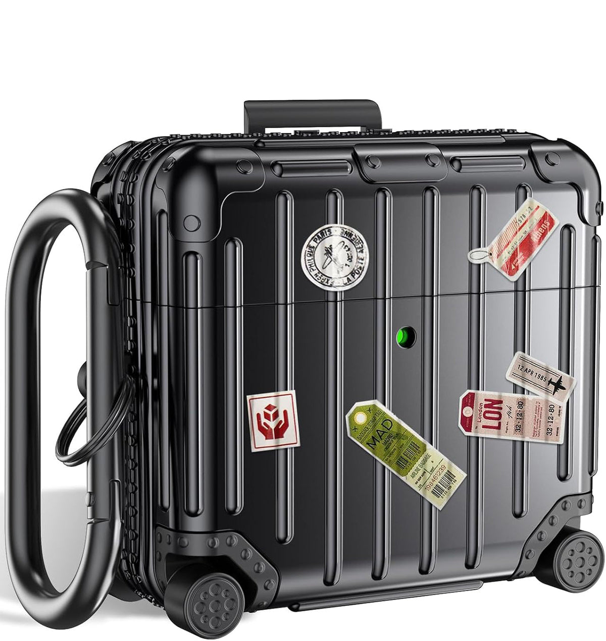 Étui pour Apple AirPods 4 - Valise Suit Case avec autocollants - Noir