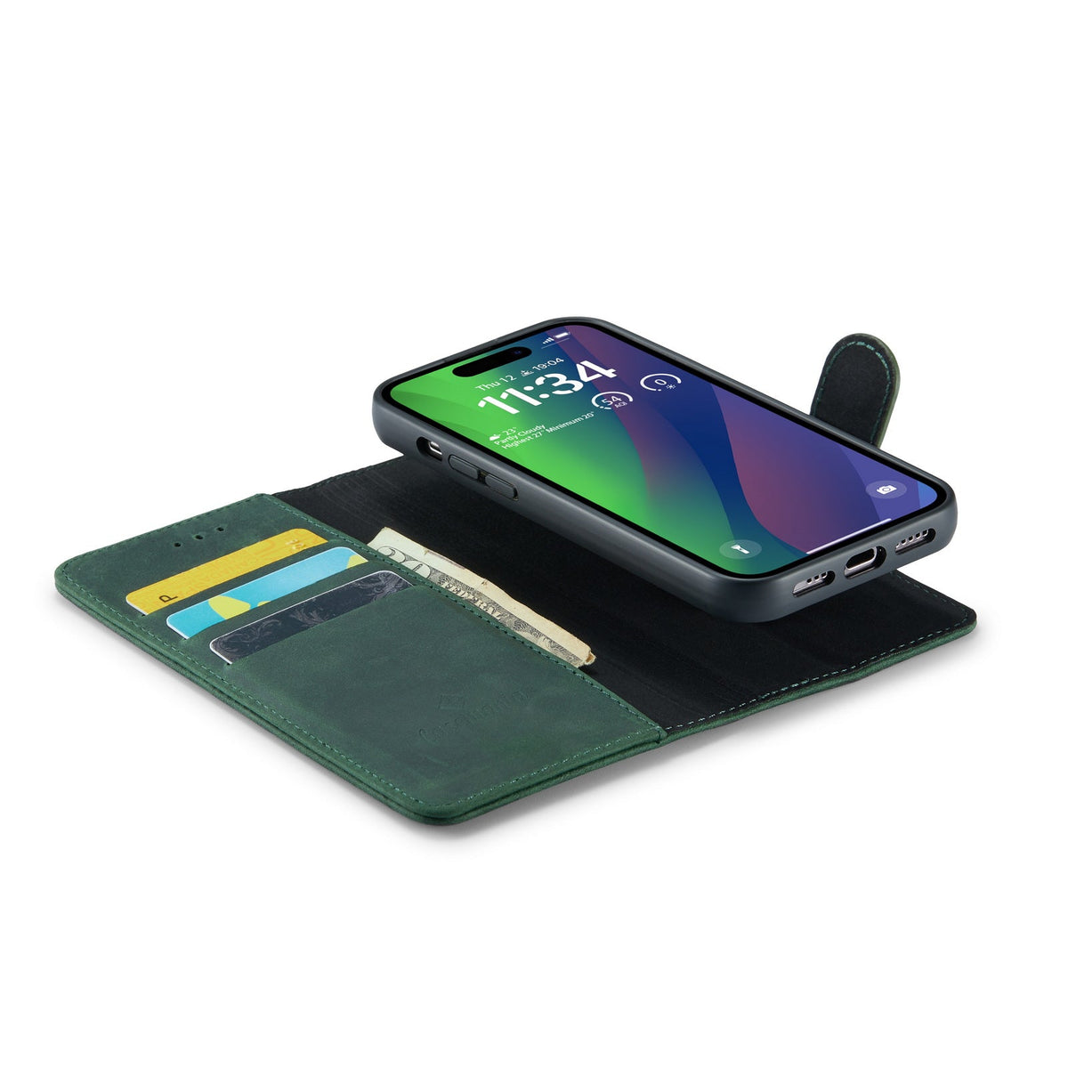Apple iPhone 15 Plus Hülle - Emerald Green - Echtleder-2-in-1-MagSafe-Klapphülle mit Kartenfach