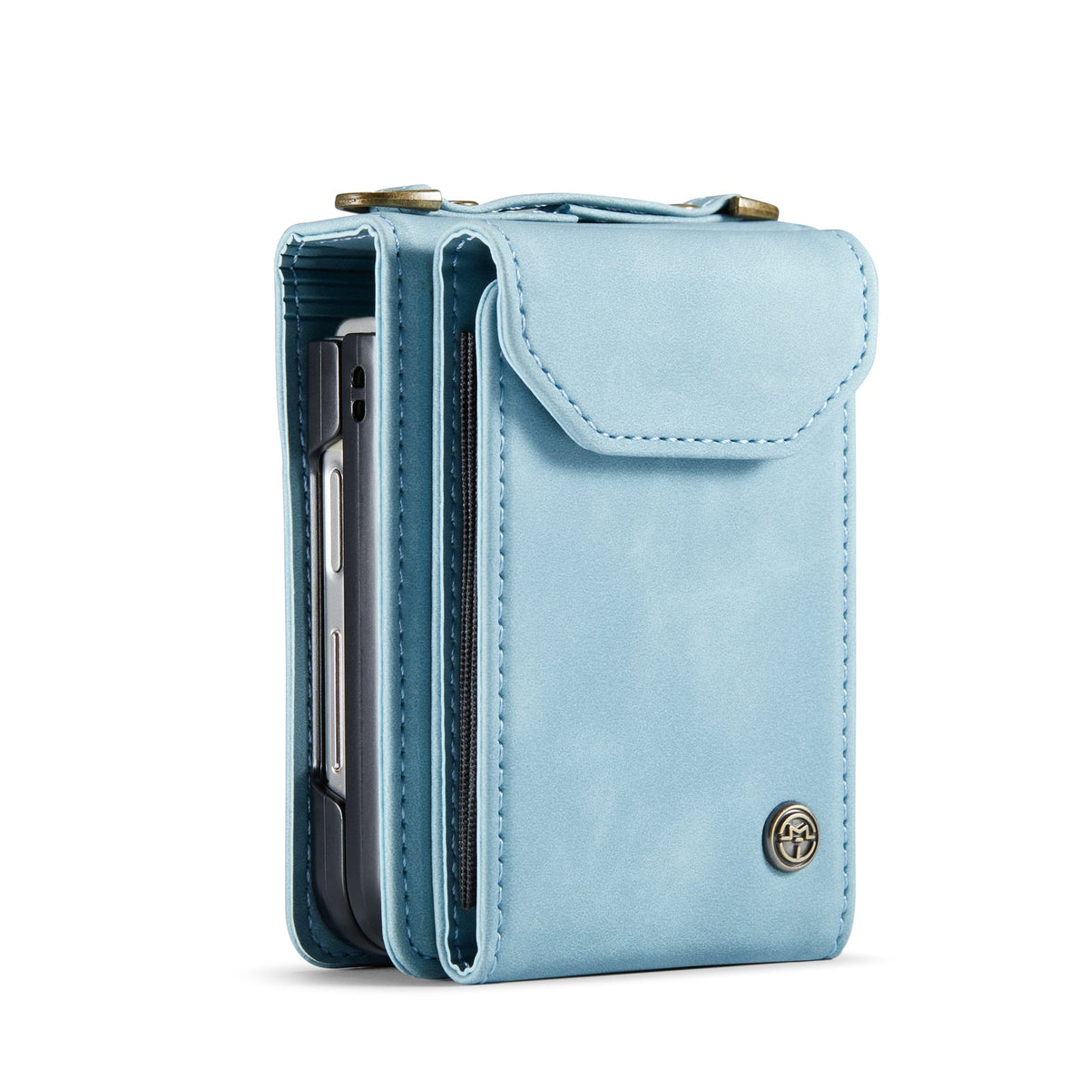 Samsung Galaxy Z Flip 6 Case - Aqua Blue - Wallet Case with Phone Strap
