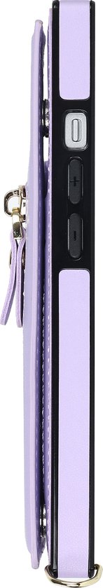 Apple iPhone 14 Hoesje - Paars - Luxe Back Cover met Telefoonkoord en Rits