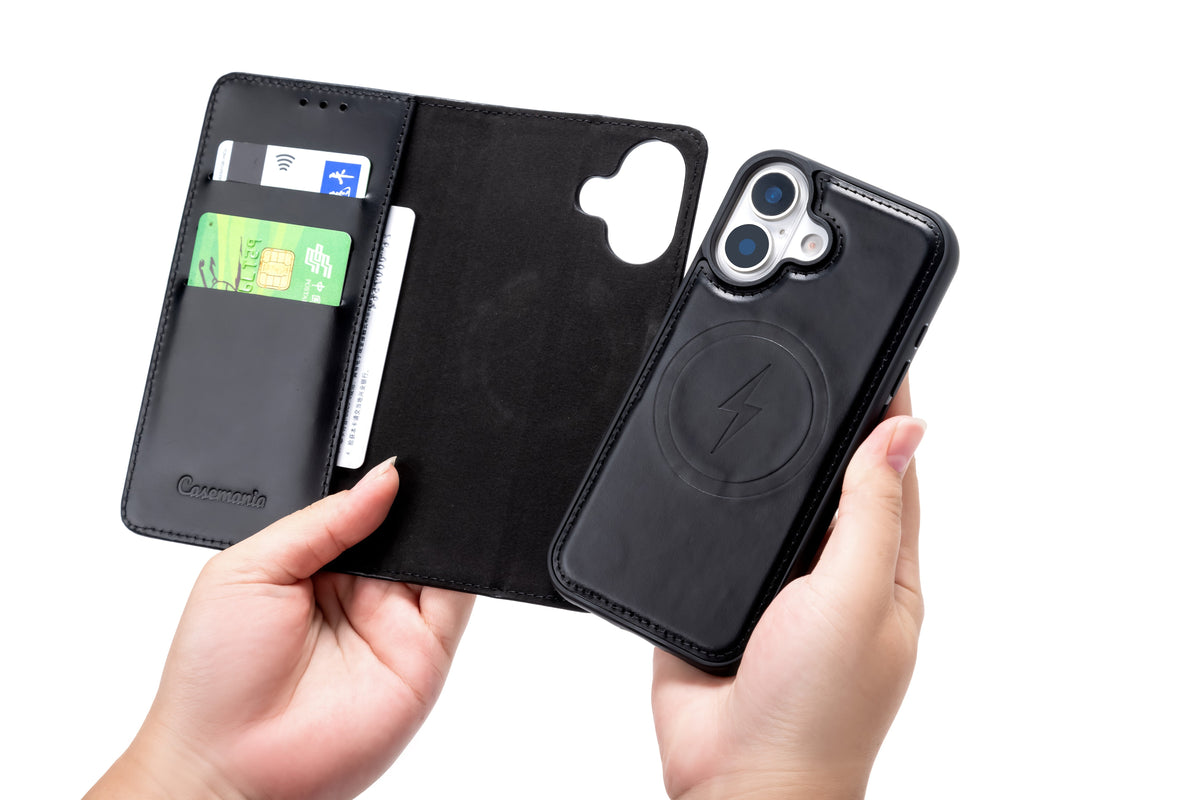 iPhone 17 Hoesje - Charcoal Gray - Echt Leren 2 in 1 Back Cover