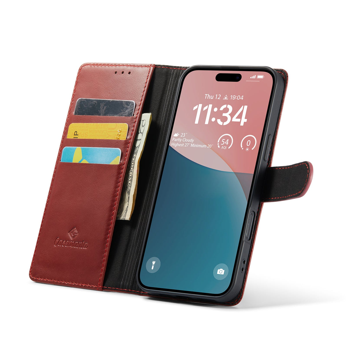 Apple iPhone 16 Plus Hoesje - Rood - Echt Leren Bookcase